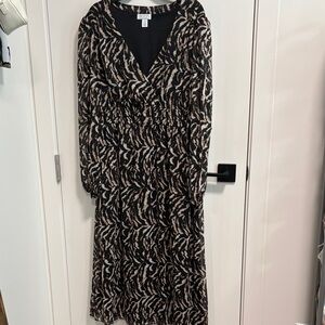 sofia by sofia vergara Black Tan Cream Long Sleeve Wrap Dress